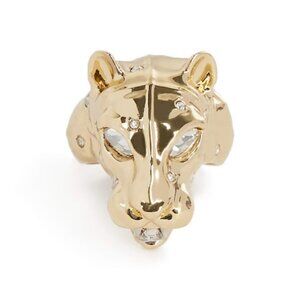 Alexis Bittar Gold Panther Head Ring with Crystal Accents – Size 7